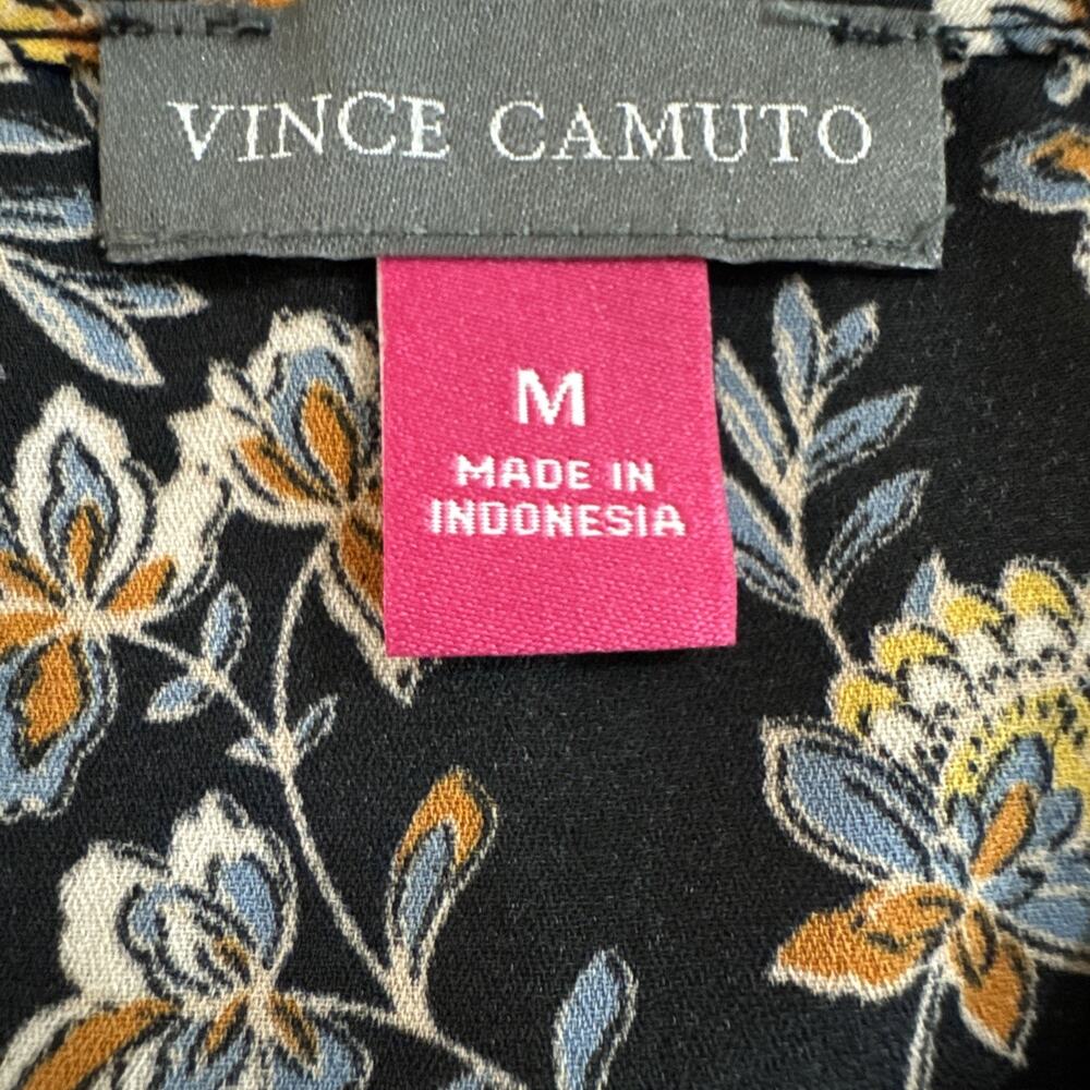 Vince Camuto Shirt M Women's Sleeveless Tank Black Floral Ruffle V-Neck - Picture 5 of 7